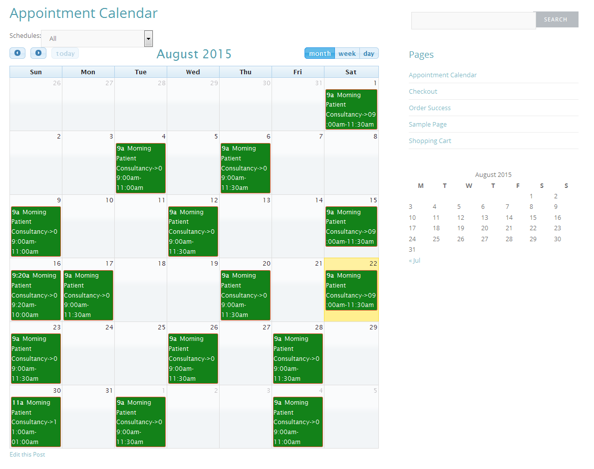 Front Appointment Calendar View